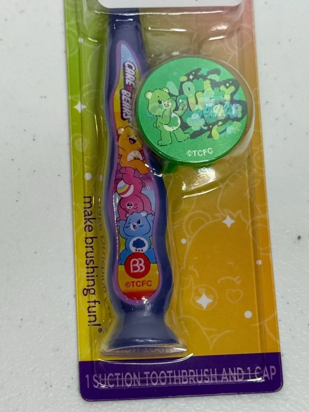 Care Bears Kids Toothbrush Soft Bristles Suction Base Travel Cap